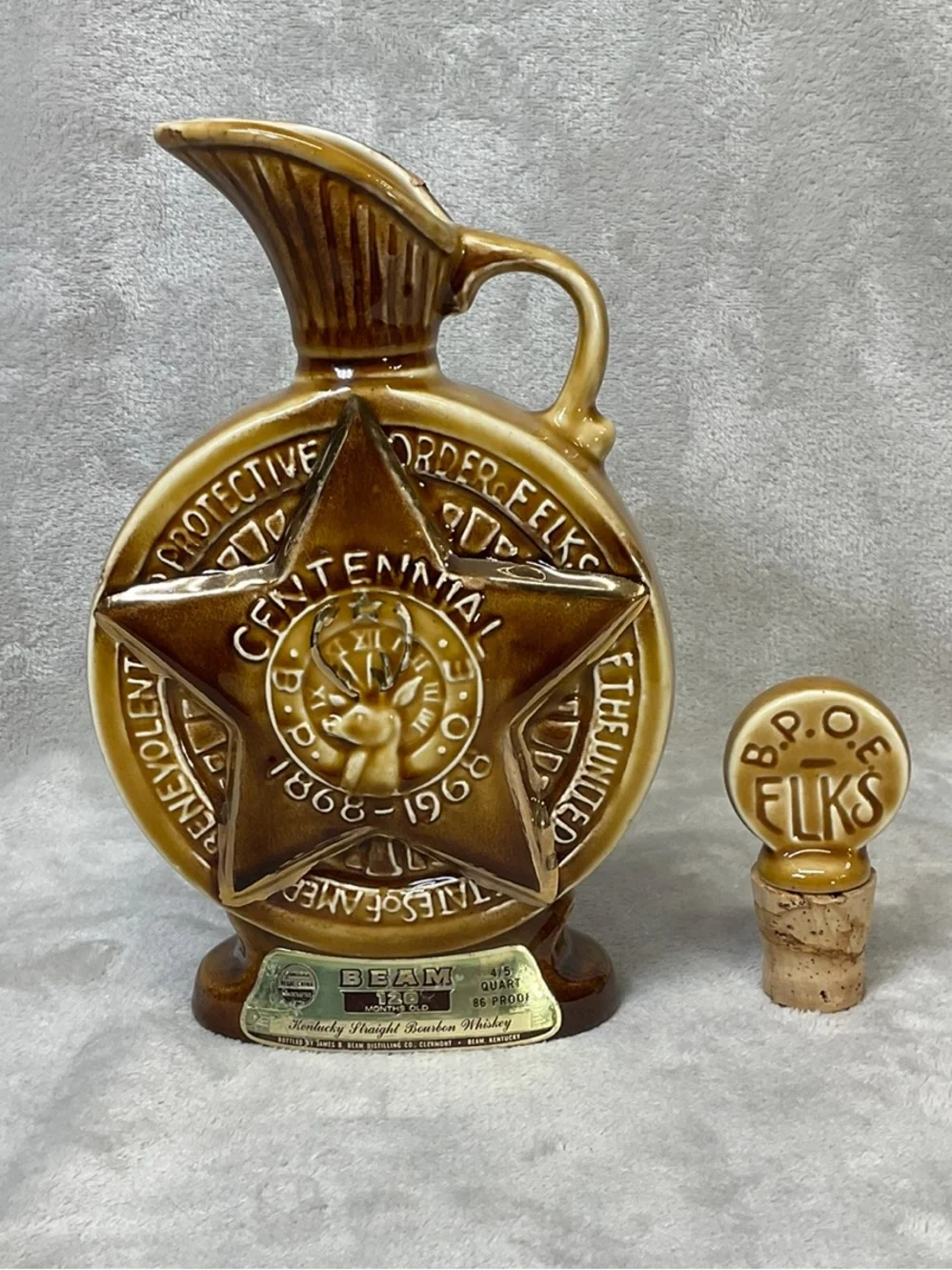 1968 Vtg Jim Beam BPOE Elks Centennial Bourbon Whiskey Decanter